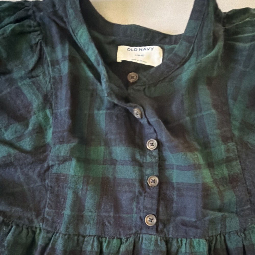 Old Navy Girls L 10/12 Blackwatch Tartan Plaid Blue Tiered Dress Long Sleeve - Picture 4 of 11